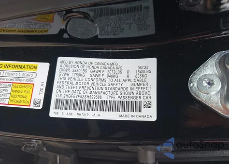 2025 Honda Civic Sport from USA, damaged, VIN 2HGFE2F52SH599686